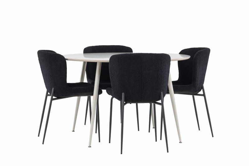 Plaza Matgrupp 120 cm Rund med 4 Modesto stolar - Beige/Svart - Möbler - Bord & matgrupper - Matgrupper