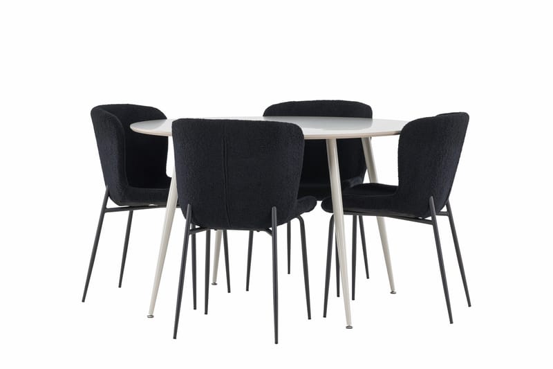 Plaza Matgrupp 120 cm Rund med 4 Modesto stolar - Beige/Svart - Möbler - Bord & matgrupper - Matgrupper