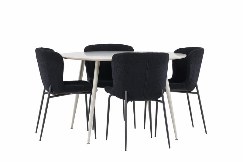 Plaza Matgrupp 120 cm Rund med 4 Modesto stolar - Beige/Svart - Möbler - Bord & matgrupper - Matgrupper