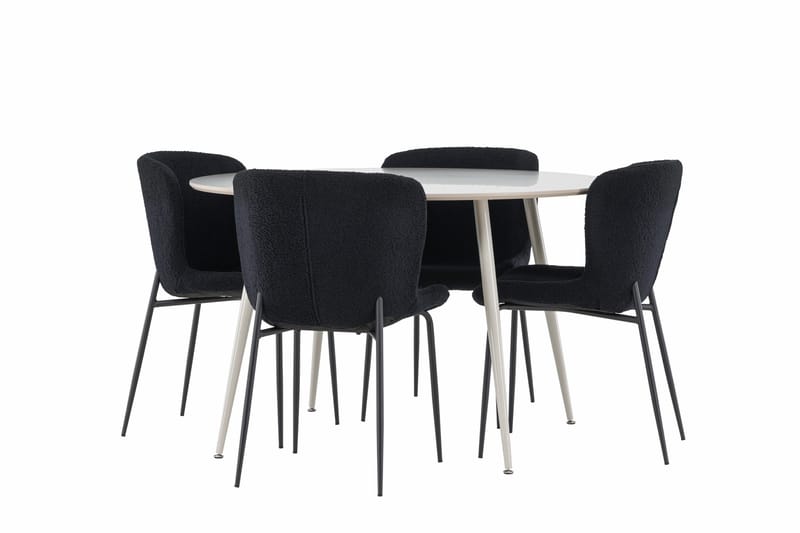 Plaza Matgrupp 120 cm Rund med 4 Modesto stolar - Beige/Svart - Möbler - Bord & matgrupper - Matgrupper