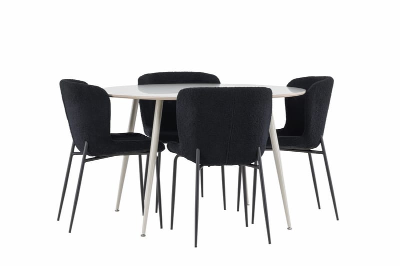 Plaza Matgrupp 120 cm Rund med 4 Modesto stolar - Beige/Svart - Möbler - Bord & matgrupper - Matgrupper