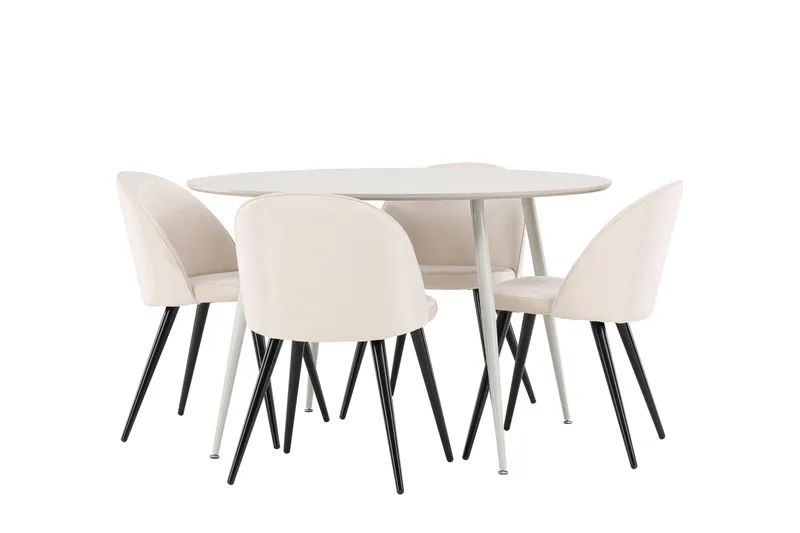 Plaza Matgrupp 120 cm Rund med 4 Velvet stolar, Beige/Beige