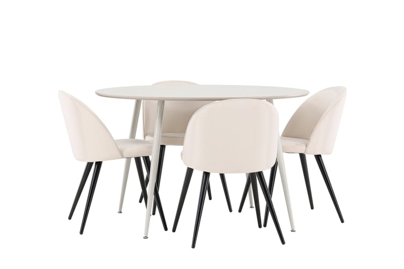 Plaza Matgrupp 120 cm Rund med 4 Velvet stolar - Beige/Beige - Möbler - Bord & matgrupper - Matgrupper