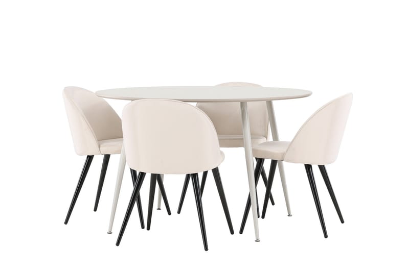 Plaza Matgrupp 120 cm Rund med 4 Velvet stolar - Beige/Beige - Möbler - Bord & matgrupper - Matgrupper