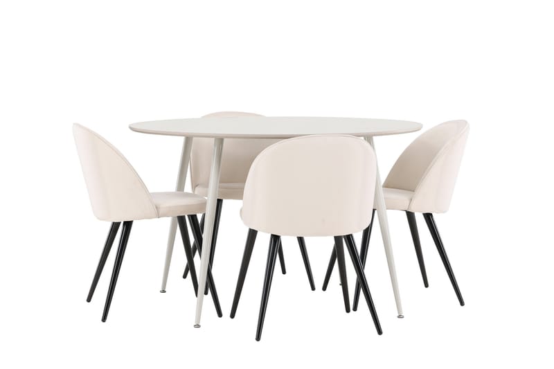 Plaza Matgrupp 120 cm Rund med 4 Velvet stolar - Beige/Beige - Möbler - Bord & matgrupper - Matgrupper
