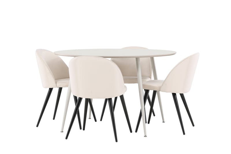 Plaza Matgrupp 120 cm Rund med 4 Velvet stolar - Beige/Beige - Möbler - Bord & matgrupper - Matgrupper