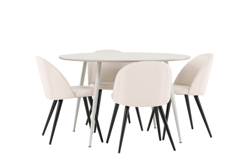 Plaza Matgrupp 120 cm Rund med 4 Velvet stolar - Beige/Beige - Möbler - Bord & matgrupper - Matgrupper
