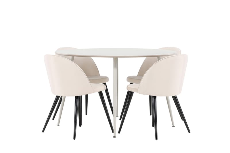 Plaza Matgrupp 120 cm Rund med 4 Velvet stolar - Beige/Beige - Möbler - Bord & matgrupper - Matgrupper