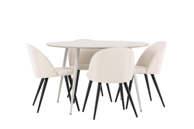 Plaza Matgrupp 120 cm Rund med 4 Velvet stolar - Beige/Beige - Möbler - Bord & matgrupper - Matgrupper