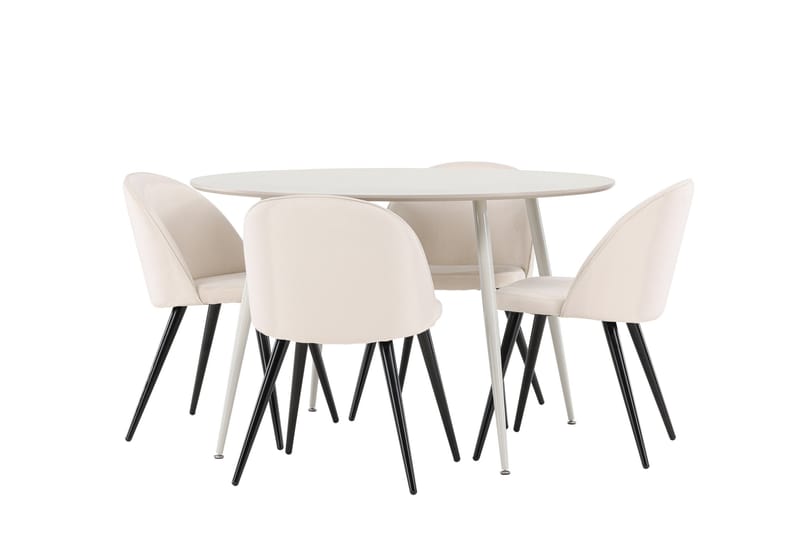 Plaza Matgrupp 120 cm Rund med 4 Velvet stolar - Beige/Beige - Möbler - Bord & matgrupper - Matgrupper