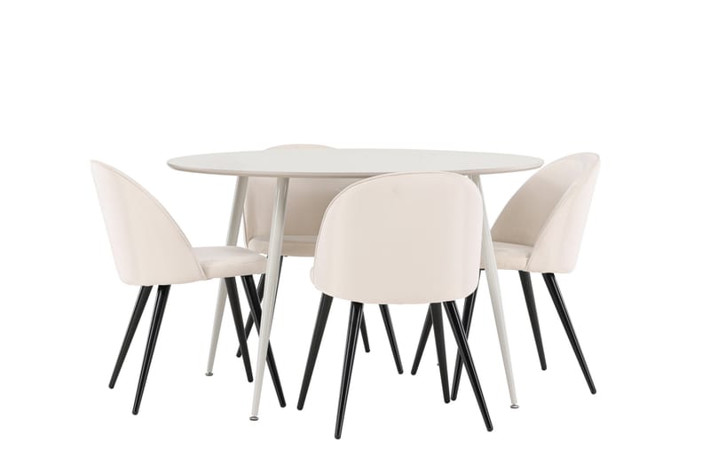 Plaza Matgrupp 120 cm Rund med 4 Velvet stolar - Beige/Beige - Möbler - Bord & matgrupper - Matgrupper