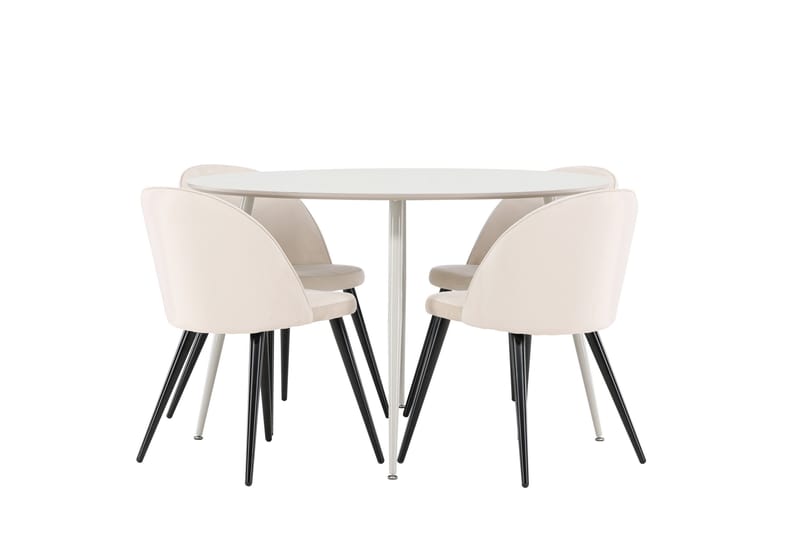 Plaza Matgrupp 120 cm Rund med 4 Velvet stolar - Beige/Beige - Möbler - Bord & matgrupper - Matgrupper