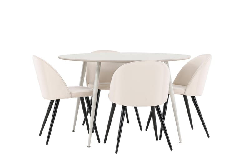 Plaza Matgrupp 120 cm Rund med 4 Velvet stolar - Beige/Beige - Möbler - Bord & matgrupper - Matgrupper