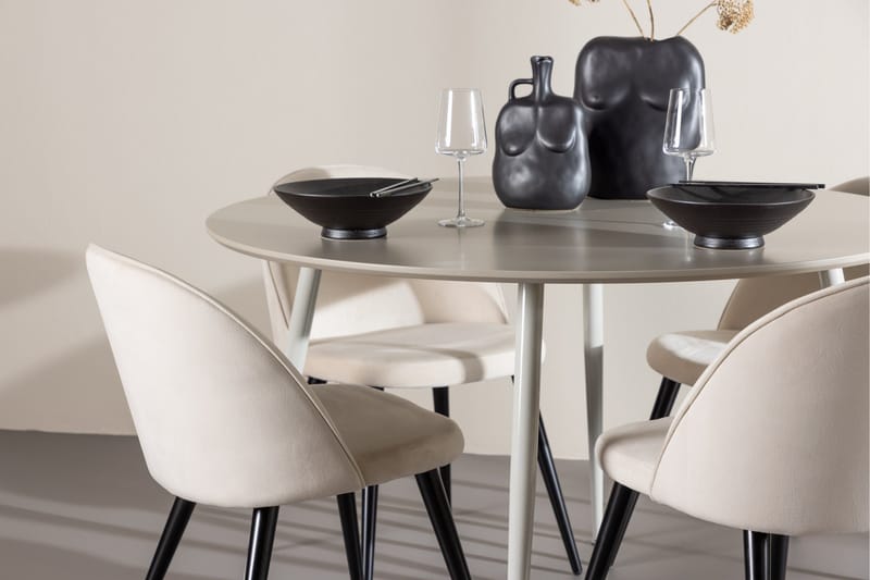 Plaza Matgrupp 120 cm Rund med 4 Velvet stolar - Beige/Beige - Möbler - Bord & matgrupper - Matgrupper