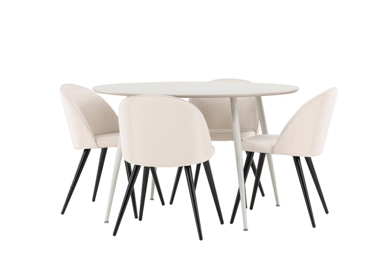 Plaza Matgrupp 120 cm Rund med 4 Velvet stolar - Beige/Beige - Möbler - Bord & matgrupper - Matgrupper