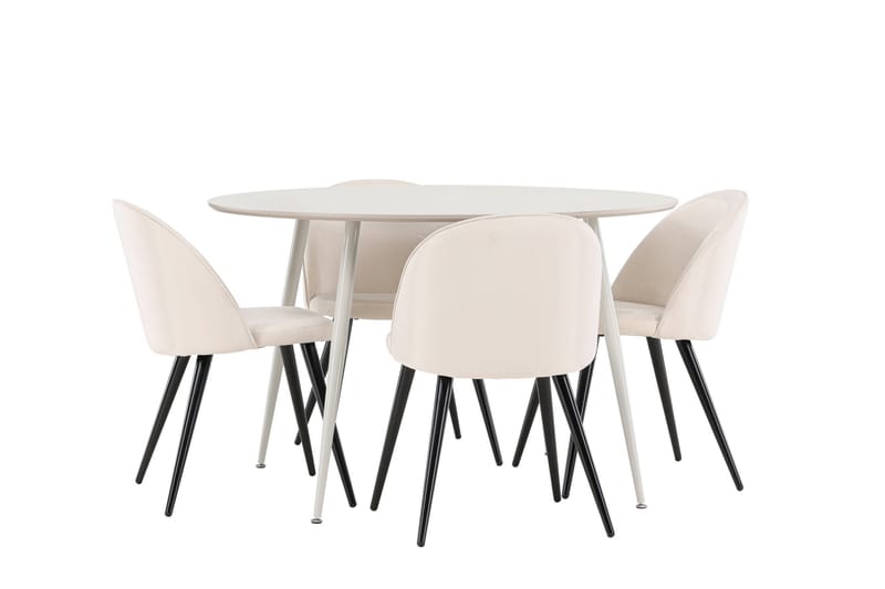 Plaza Matgrupp 120 cm Rund med 4 Velvet stolar - Beige/Beige - Möbler - Bord & matgrupper - Matgrupper