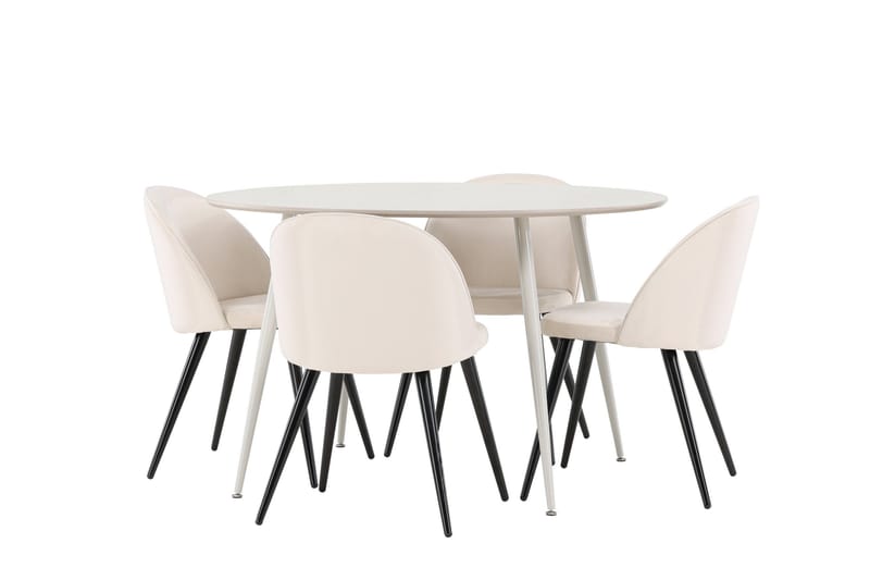 Plaza Matgrupp 120 cm Rund med 4 Velvet stolar - Beige/Beige - Möbler - Bord & matgrupper - Matgrupper