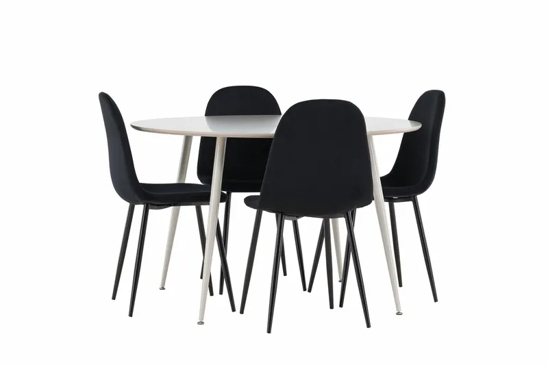 Plaza Matgrupp 120 cm Rund med 4 Polar stolar, Beige/Svart