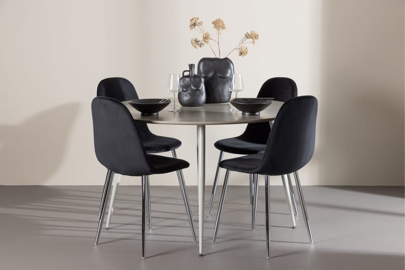 Plaza Matgrupp 120 cm Rund med 4 Polar stolar - Beige/Svart - Möbler - Bord & matgrupper - Matgrupper