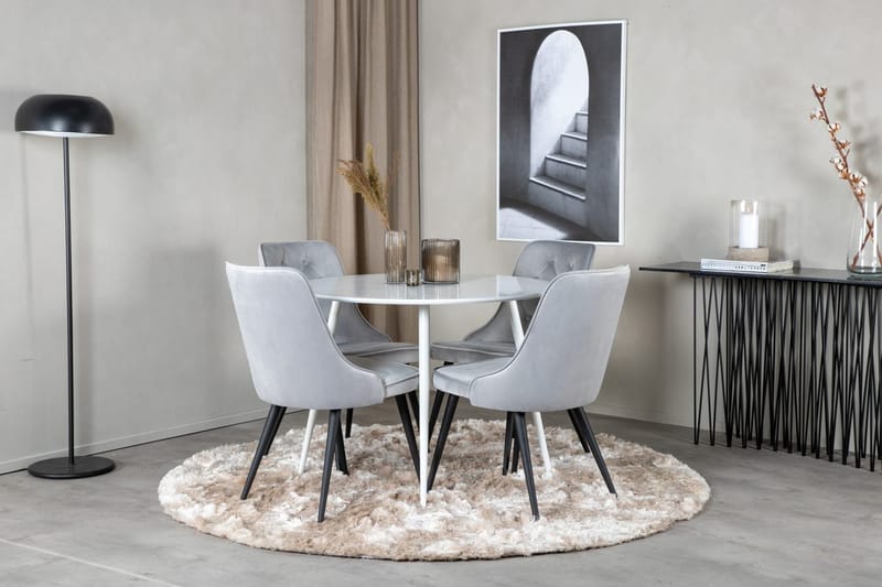 Plaza Rund Matgrupp 100 cm med 4 Velvet Deluxe Matstolar - ljusgrå - Möbler - Bord & matgrupper - Matgrupper