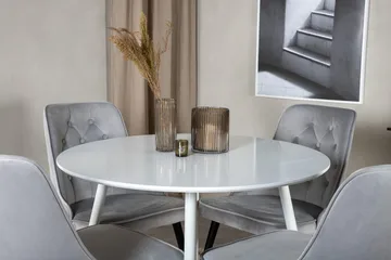 Plaza Rund Matgrupp 100 cm med 4 Velvet Deluxe Matstolar - ljusgrå - Möbler - Bord & matgrupper - Matgrupper