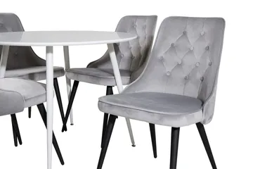 Plaza Rund Matgrupp 100 cm med 4 Velvet Deluxe Matstolar - ljusgrå - Möbler - Bord & matgrupper - Matgrupper