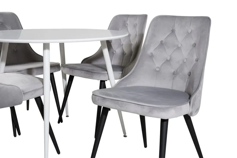 Plaza Rund Matgrupp 100 cm med 4 Velvet Deluxe Matstolar - ljusgrå - Möbler - Bord & matgrupper - Matgrupper