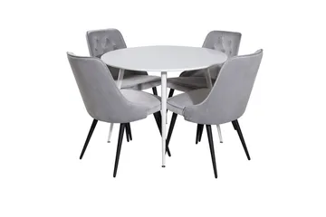 Plaza Rund Matgrupp 100 cm med 4 Velvet Deluxe Matstolar - ljusgrå - Möbler - Bord & matgrupper - Matgrupper