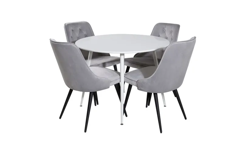 Plaza Rund Matgrupp 100 cm med 4 Velvet Deluxe Matstolar - ljusgrå - Möbler - Bord & matgrupper - Matgrupper