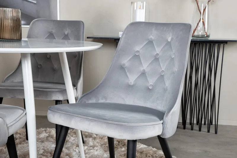 Plaza Rund Matgrupp 100 cm med 4 Velvet Deluxe Matstolar - ljusgrå - Möbler - Bord & matgrupper - Matgrupper