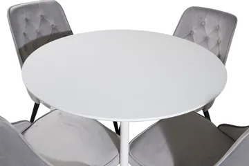 Plaza Rund Matgrupp 100 cm med 4 Velvet Deluxe Matstolar - ljusgrå - Möbler - Bord & matgrupper - Matgrupper