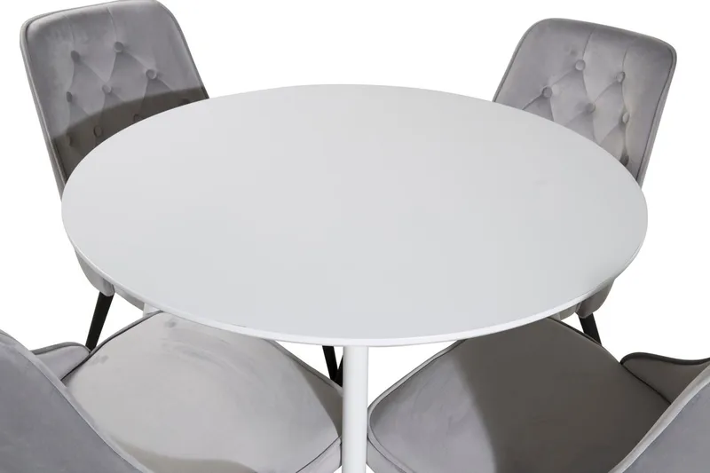 Plaza Rund Matgrupp 100 cm med 4 Velvet Deluxe Matstolar - ljusgrå - Möbler - Bord & matgrupper - Matgrupper