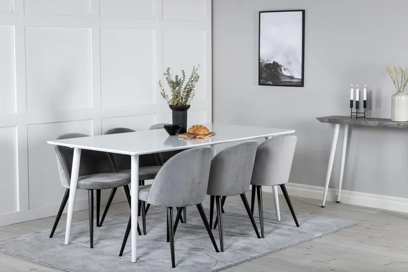 Polar Matbord 180 cm med 6 Velvet Köksstol Sammet