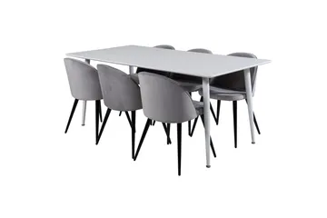 Polar Matbord 180 cm med 6 Velvet Köksstol Sammet - Möbler - Bord & matgrupper - Matgrupper