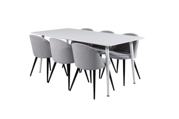 Polar Matbord 180 cm med 6 Velvet Matstol Manchester - ljusgrå, vit - Möbler - Bord & matgrupper - Matgrupper