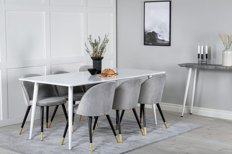 Polar Matgrupp 180 cm Rektangul är med 6 Velvet stolar - Svart/Guld - Möbler - Bord & matgrupper - Matgrupper