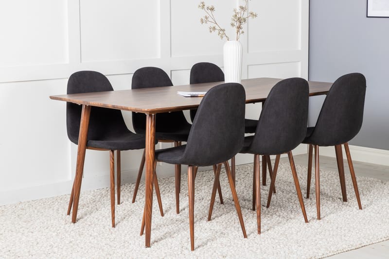Polar Matgrupp 180 cm Rektangulär med 6 Polar stolar - Svart - Möbler - Bord & matgrupper - Matgrupper