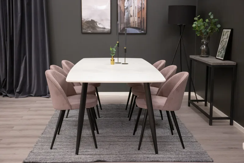 Polar Matgrupp 240 cm Rektangulär med 6 Velvet stolar, Svart