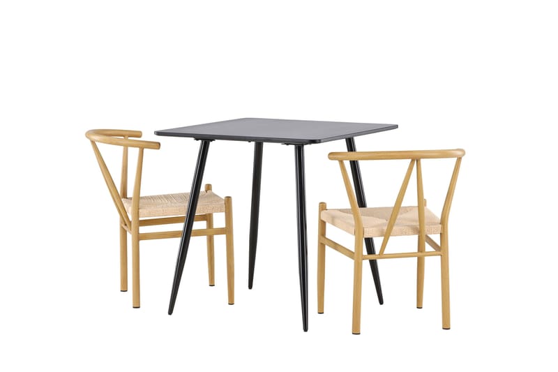 Polar Matgrupp 75 cm Kvadratisk med 2 Alfons stolar - Svart/Beige - Möbler - Bord & matgrupper - Matgrupper