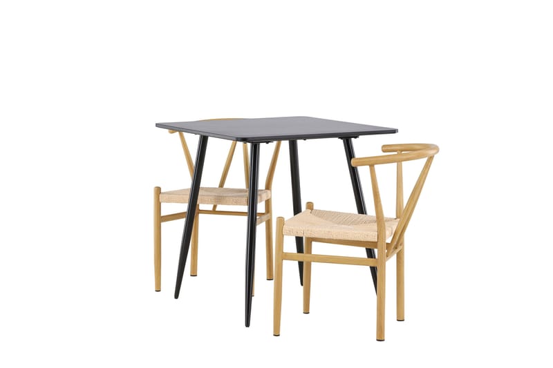 Polar Matgrupp 75 cm Kvadratisk med 2 Alfons stolar - Svart/Beige - Möbler - Bord & matgrupper - Matgrupper