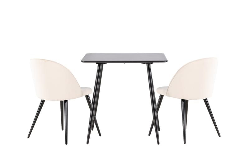 Polar Matgrupp 75 cm Kvadratisk med 2 Velvet stolar - Svart/Beige - Möbler - Bord & matgrupper - Matgrupper