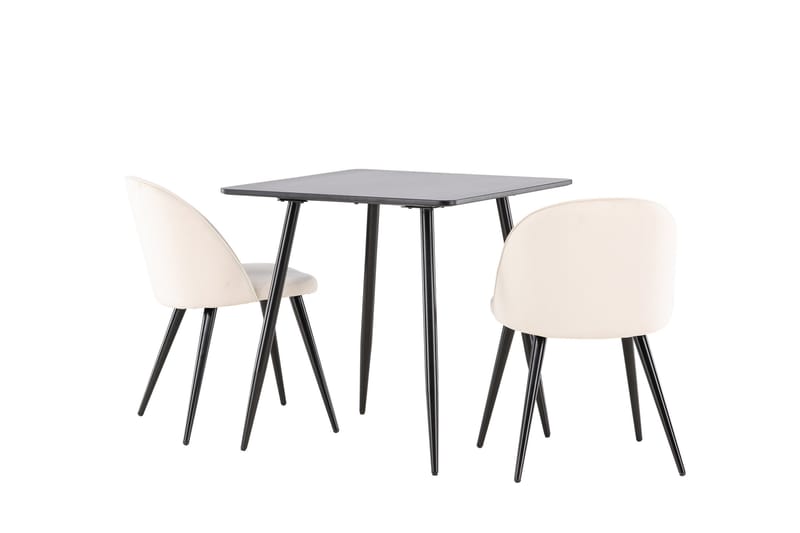 Polar Matgrupp 75 cm Kvadratisk med 2 Velvet stolar - Svart/Beige - Möbler - Bord & matgrupper - Matgrupper