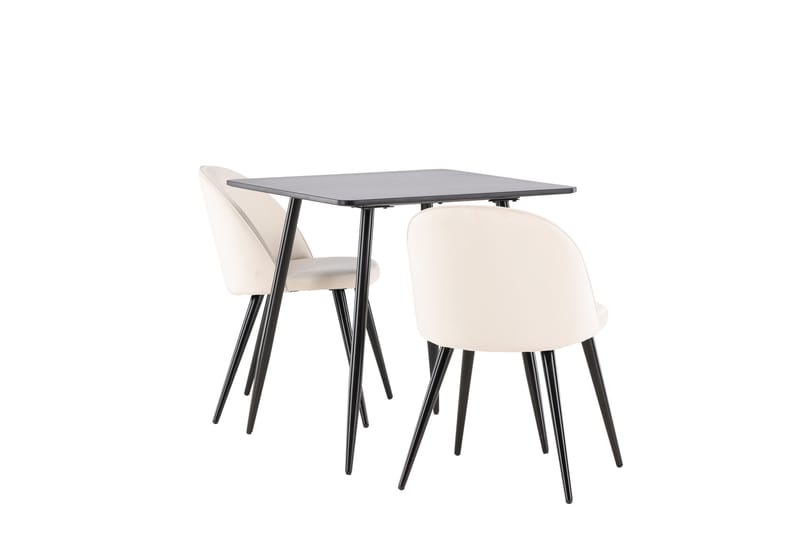 Polar Matgrupp 75 cm Kvadratisk med 2 Velvet stolar - Svart/Beige - Möbler - Bord & matgrupper - Matgrupper