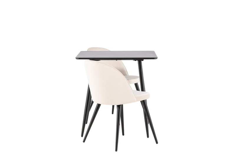 Polar Matgrupp 75 cm Kvadratisk med 2 Velvet stolar - Svart/Beige - Möbler - Bord & matgrupper - Matgrupper