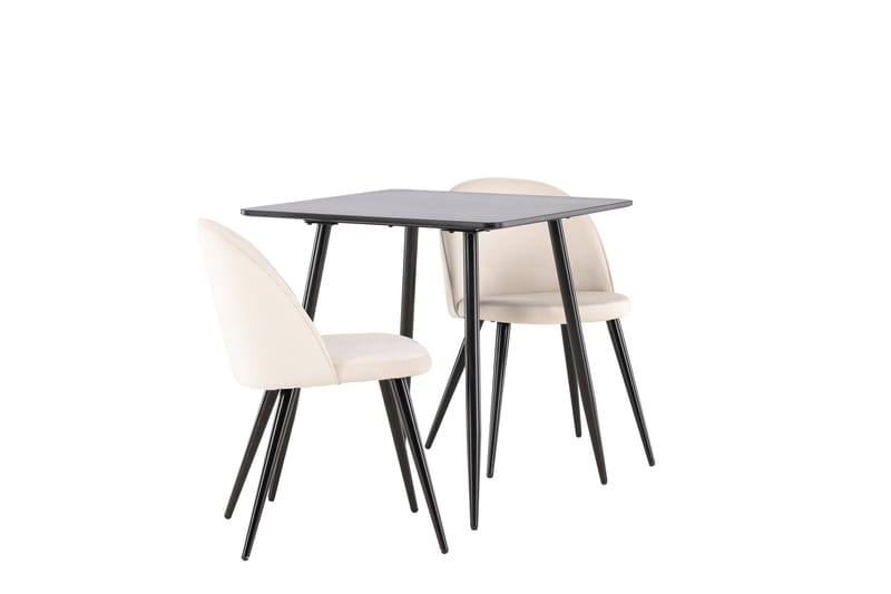 Polar Matgrupp 75 cm Kvadratisk med 2 Velvet stolar - Svart/Beige - Möbler - Bord & matgrupper - Matgrupper