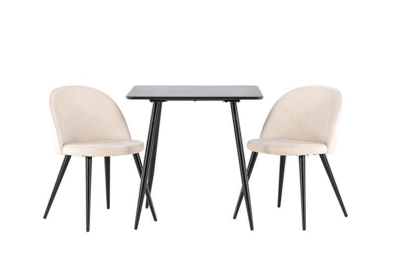 Polar Matgrupp 75 cm Kvadratisk med 2 Velvet stolar - Svart/Beige - Möbler - Bord & matgrupper - Matgrupper
