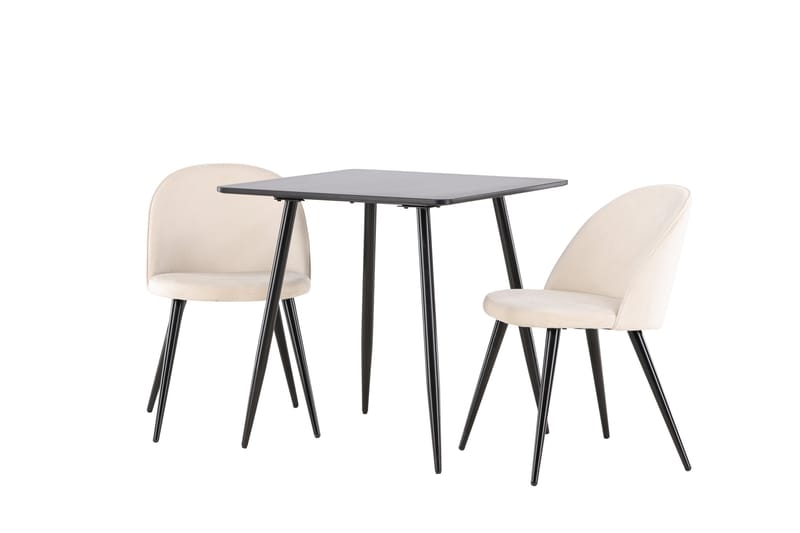Polar Matgrupp 75 cm Kvadratisk med 2 Velvet stolar - Svart/Beige - Möbler - Bord & matgrupper - Matgrupper