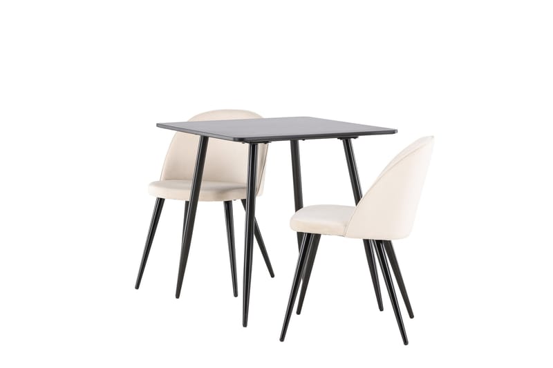 Polar Matgrupp 75 cm Kvadratisk med 2 Velvet stolar - Svart/Beige - Möbler - Bord & matgrupper - Matgrupper