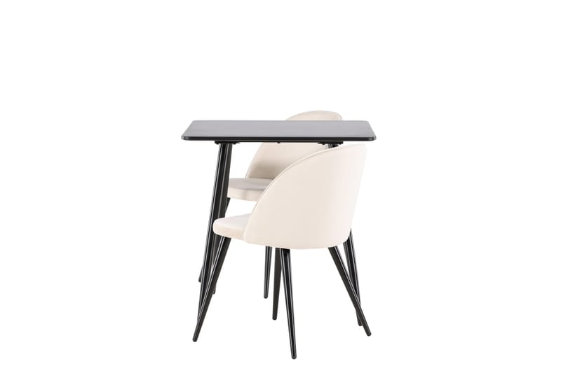 Polar Matgrupp 75 cm Kvadratisk med 2 Velvet stolar - Svart/Beige - Möbler - Bord & matgrupper - Matgrupper