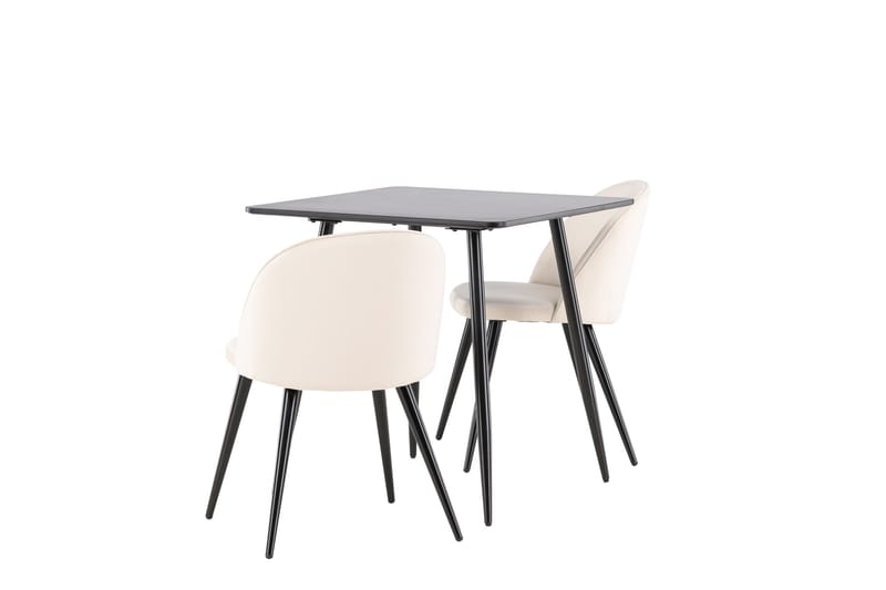 Polar Matgrupp 75 cm Kvadratisk med 2 Velvet stolar - Svart/Beige - Möbler - Bord & matgrupper - Matgrupper